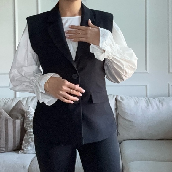 Black Sleeveless Blazer Vest - Picture 3 of 7